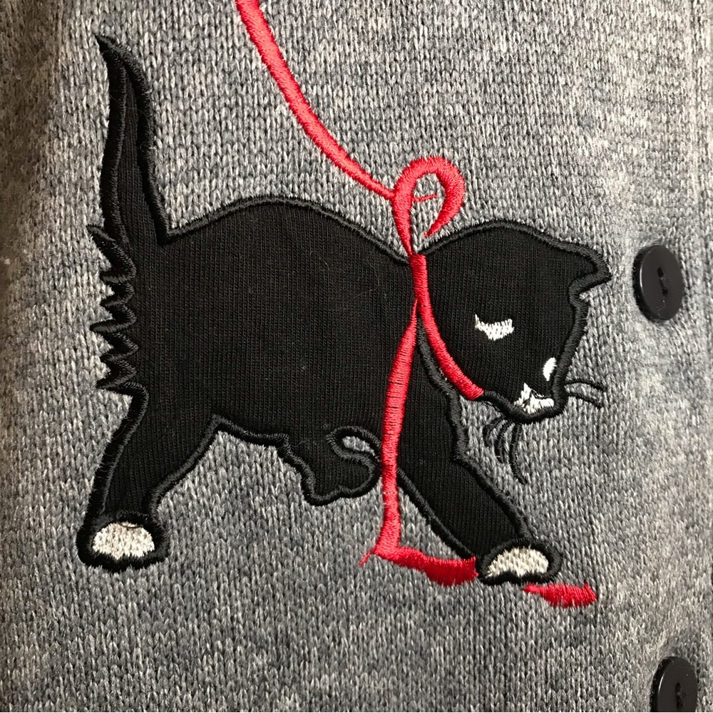 Vintage Holiday Embroidery Kitty Ugly Sweater Christmas Button Festive 90's Y2K - Picture 10 of 16